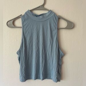 Blue Mock Neck Cropped Tank